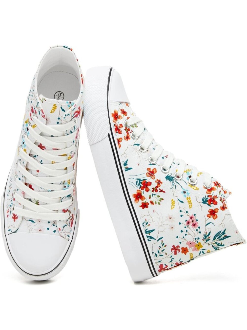 Stylish Women's High Top Canvas Sneakers - Trendy White Fashion Shoes